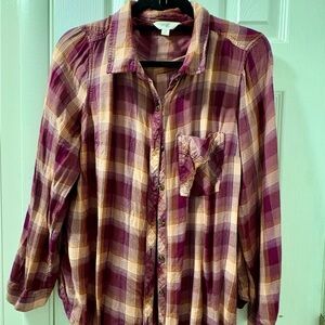 Terra & Sky Plaid Button Down Shirt - Purple and Tan